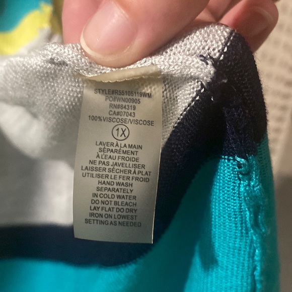 Cyrus Neon Yellow/Teal/Grey/Black Colour Block Long Sleeve Cardigan Size 1X - Picture 3 of 5